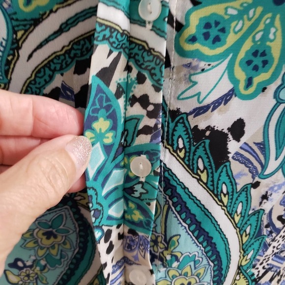 Milano Paisley Multi Hidden Button Vibrant Top Small Y2K Career Corpcore Office - Picture 9 of 11